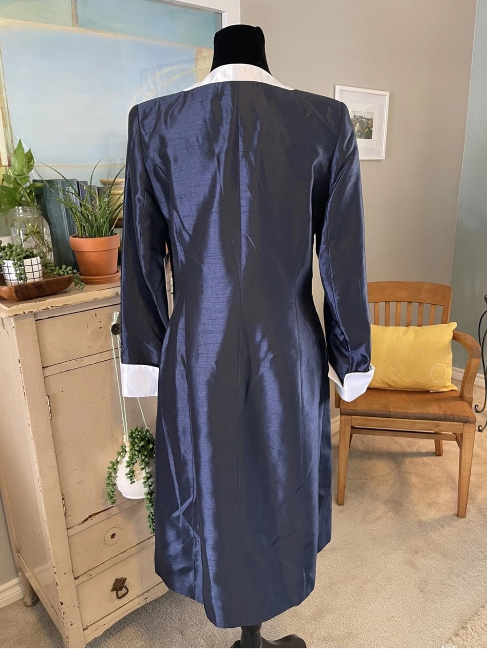 NWT Ashro Duster Jacket Long Formal Cuffed Sleeve Blue Church Clothes Wedding 6 - Picture 6 of 10
